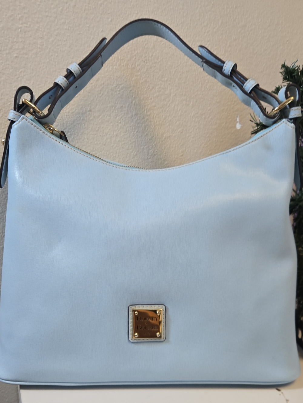 NWT Dooney & Bourke Pale Blue Leather Shoulder Hobo with Gold Plaque